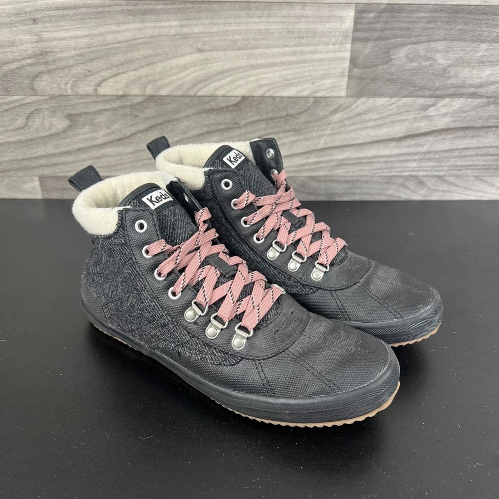 Keds Lace Up Ankle Boots Women's Size 9.5 Gray Black Casual Comfort Fleece Lined